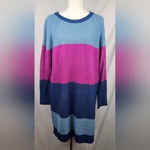 Lularoe Womens Lauren Sweater‎ Dress Sz L Striped Multi Color Crew Neck Coquette